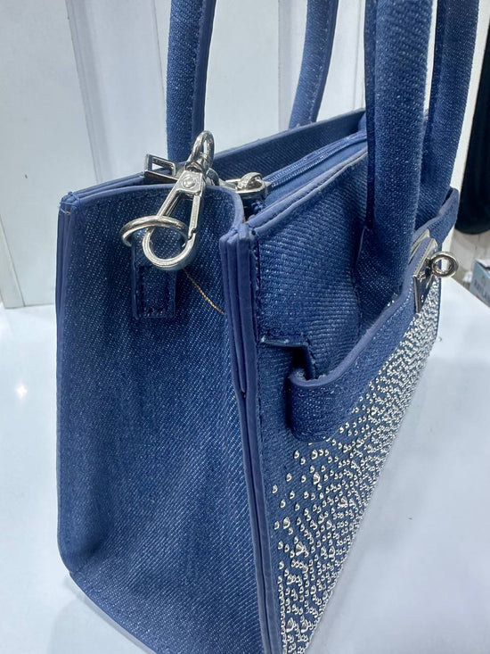 Borsa in denim / jeans con strass / brillantini