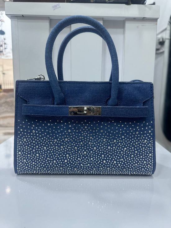 Borsa in denim / jeans con strass / brillantini